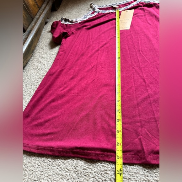 GRECERELLE GC Womens Short Cold Shoulder Sleeve Maroon Leopard Print Top Medium - Picture 6 of 9